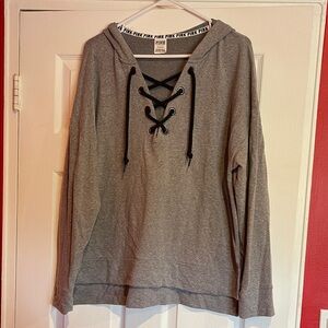 PINK Victoria's Secret Charcoal Lace-Up V-Neck Sweater
